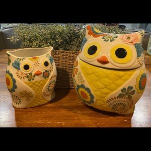Pier One Owl Cookie Jar and Utensil Holder
